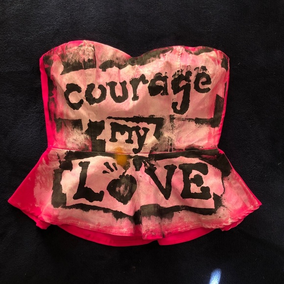 Hot pink bustier w/custom stencil Courage My Love - Picture 3 of 3